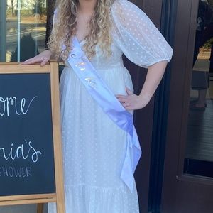 Lulu’s White Maxi Dress with Puff Sleeve